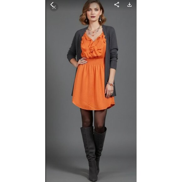 Rebecca Taylor 100% Silk Ruffled Blouson Summer Dress Vibrant Orange Women's 8 - Picture 12 of 15